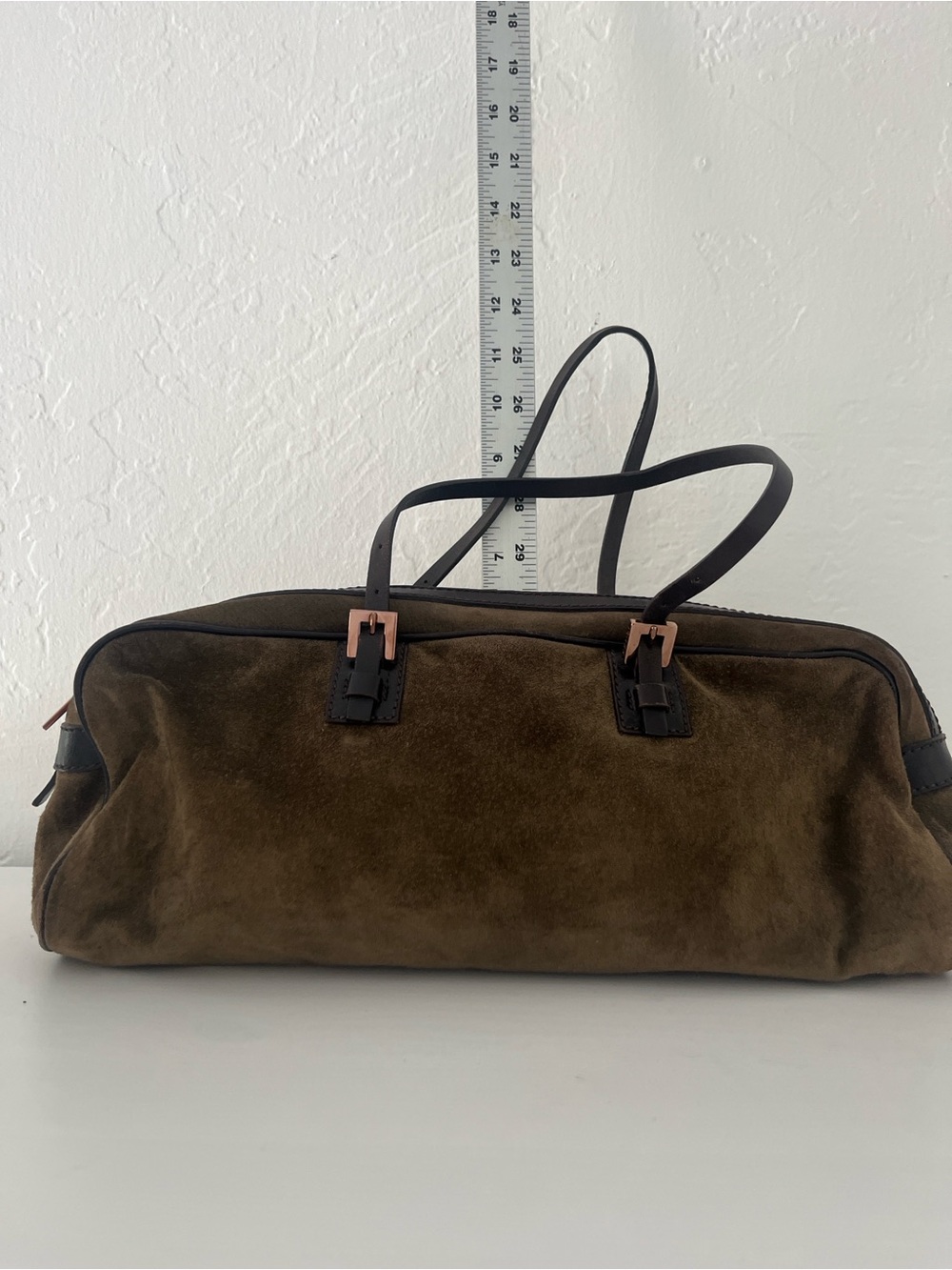 Designer Fendi suede purse in olive green.